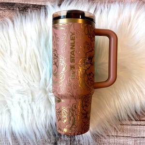 Engraved Stanley Protour Mocha Latte: New Autumn Stanley Cup, Peony Floral Tumbler