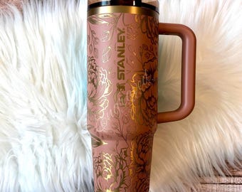 Engraved Stanley Protour Mocha Latte: New Autumn Stanley Cup, Peony Floral Tumbler
