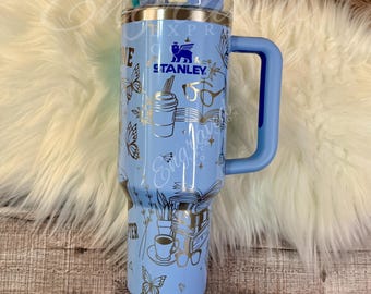 Laser Engraved Stanley Quencher Cornflower Gloss Reading Etched Stanley Tumbler Cornflower Blue Personalized Stanley Cup Gift for Student