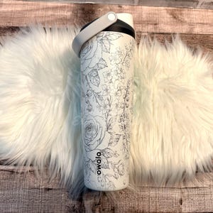Engraved Owala Sleek Floral Water Bottle | Rose and Larkspur Flower Wrap | Personalized Owala Gift for Her | Custom Floral Owala Sway Bottle image 3