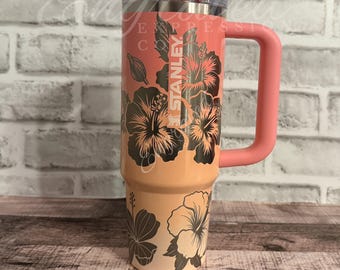Laser Engraved Stanley Quencher: Pink Mesa Sunset Hibiscus Tumbler