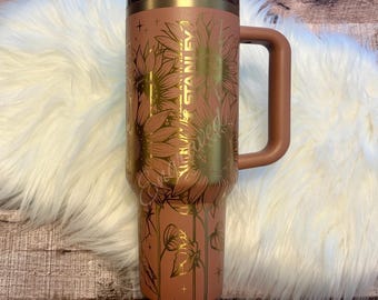 Engraved Sunflower Stanley Mocha Latte: New Autumn Stanley Cup, Sunflower Floral Tumbler