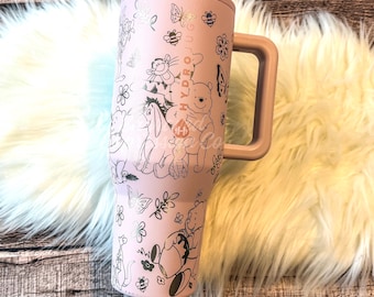 Voyageur HydroJug gravé Pink Sands, gobelet ours livre de contes 40 oz, tasse abeille personnalisée, cadeau floral mignon pour maman