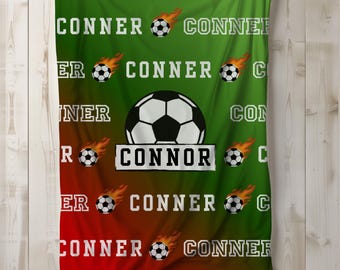 Personalized Soccer Name Blanket Custom Sherpa Plush Throw Boy Teen Soccer Player Lover Gift Blanket with Name Choose Color Font