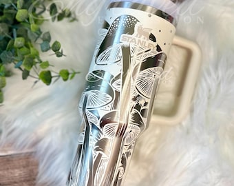 Laser Engraved Mushroom Stanley Quencher: 40oz Personalized Tumbler