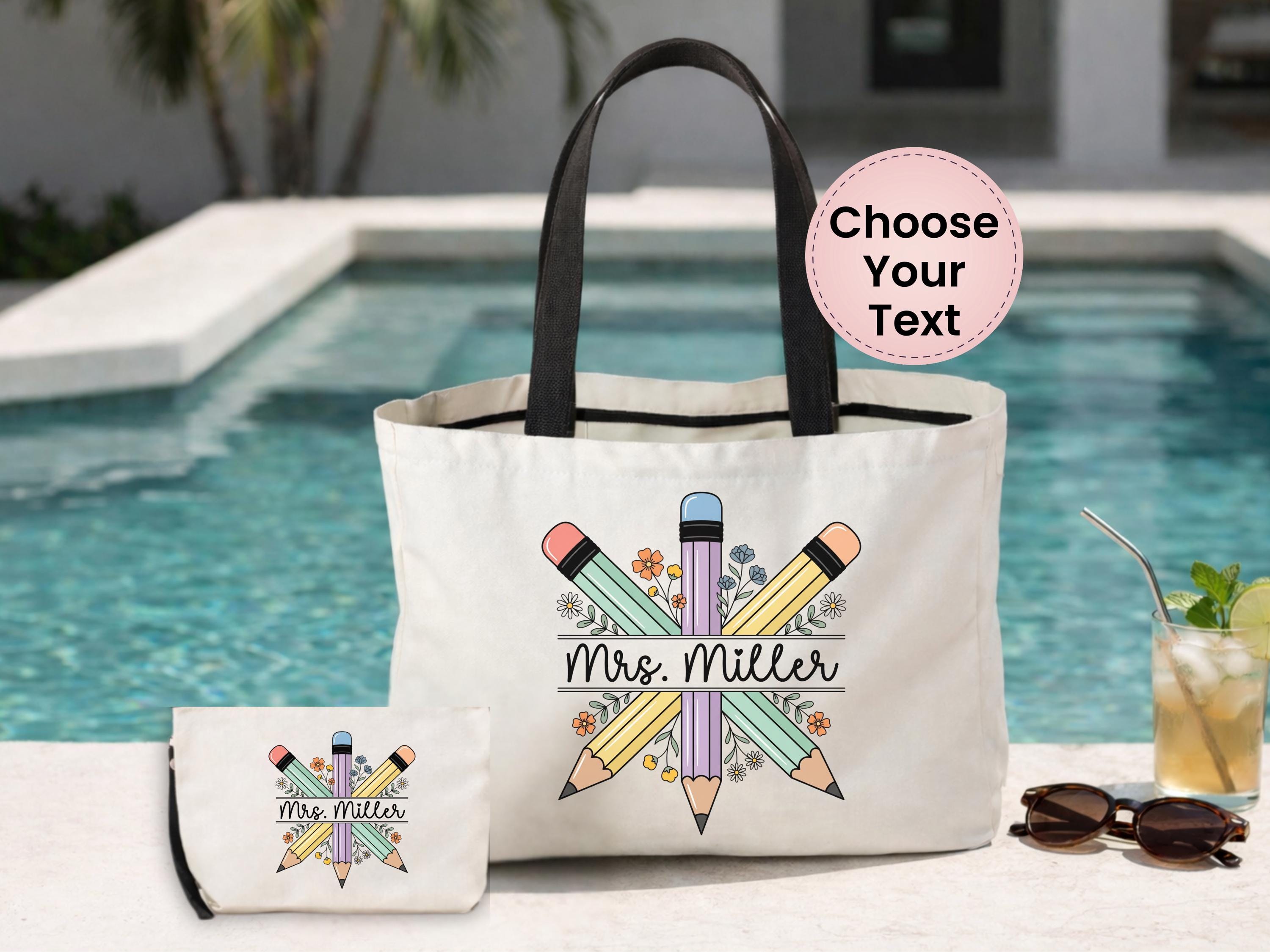Personalized Teacher Tote Bag, Custom Pencil Teacher Bag, Teacher Name ...