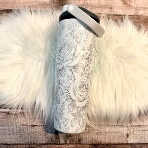 Engraved Owala Sleek Floral Water Bottle | Rose and Larkspur Flower Wrap | Personalized Owala Gift for Her | Custom Floral Owala Sway Bottle image 2