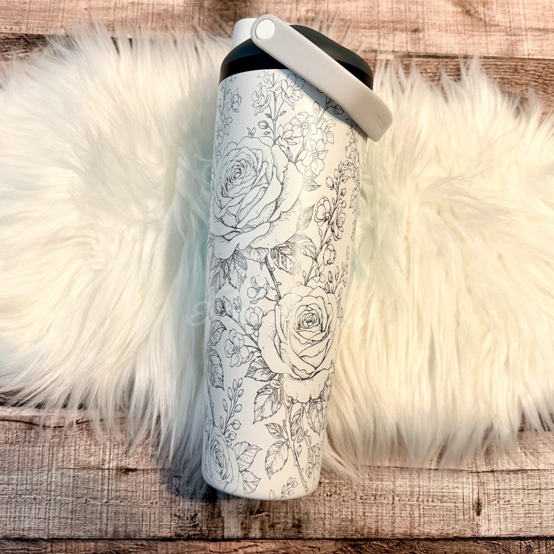 Engraved Owala Sleek Floral Water Bottle | Rose and Larkspur Flower Wrap | Personalized Owala Gift for Her | Custom Floral Owala Sway Bottle image 2