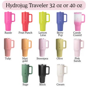 a collection of twelve colorful stainless steel travel mugs, each with a unique color and design.