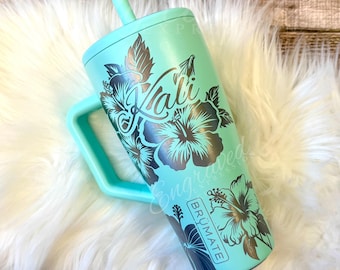 Engraved Brumate Era Tumbler Mint Limited Edition Mint BRuMATE Hibiscus Personalized Tumbler Custom Spring BRuMATE Era Cup