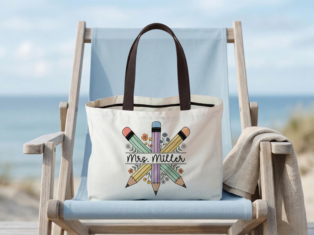 Personalized Teacher Tote Bag, Custom Pencil Teacher Bag, Teacher Name ...
