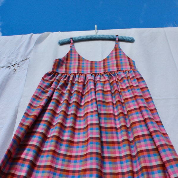 Handmade Rainbow Gingham Sun Dress - Bespoke Garment - Made from secondhand materials - 34" waist