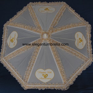 34&quot; Gold & White Lace 50th Anniversary Umbrella