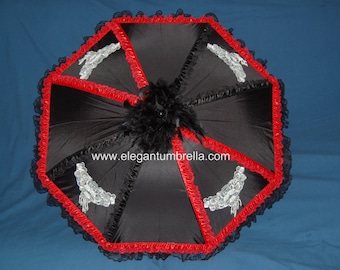 34" Red and Black Umbrella with Appliqués