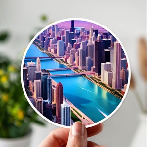 Adesivo in vinile sul fiume Chicago e sullo skyline - Design vivace del paesaggio urbano