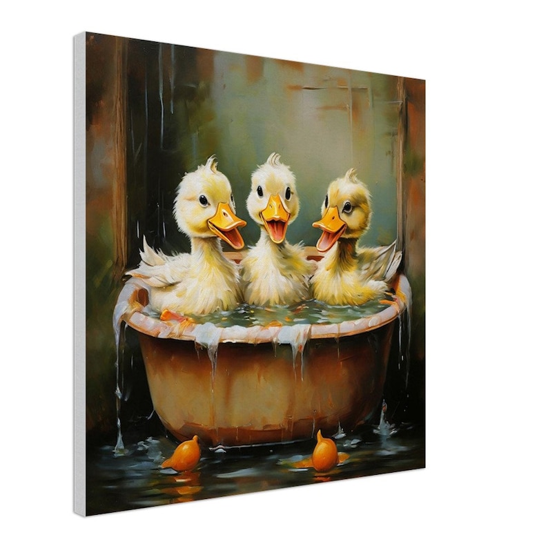 Three Ducks In Bathtub , Canvas, Bathroom Wall Art, Nursery Wall Decor, Bathroom Decor, Kids Decor, Home Decor, Ducks Wall Art 60x60 cm / 24x24″