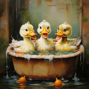 Three Ducks In Bathtub , Canvas, Bathroom Wall Art, Nursery Wall Decor, Bathroom Decor, Kids Decor, Home Decor, Ducks Wall Art image 1