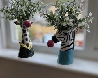 Zebra/Giraffe Blowing Bubbles Creative Vase Decoration Ornaments - Art Vase with Artificial Flower Holder