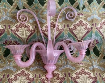 RARE Original Vintage Years 1969 MURANO Pink Glass Sconce Light Chandelier