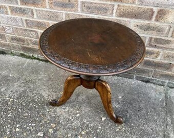 Antique Georgian Style Wine Table Carved Mahogany Floral Side Table Plant Stand