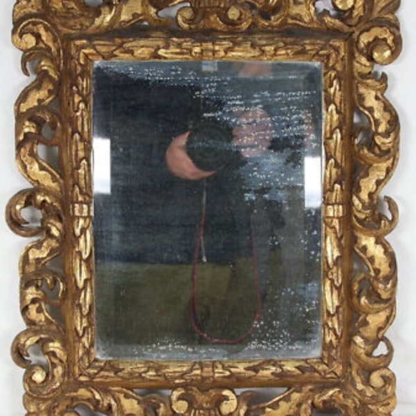 Antique Gold Faceted Florentine Baroque Wall Mirror ~1800 Mirror