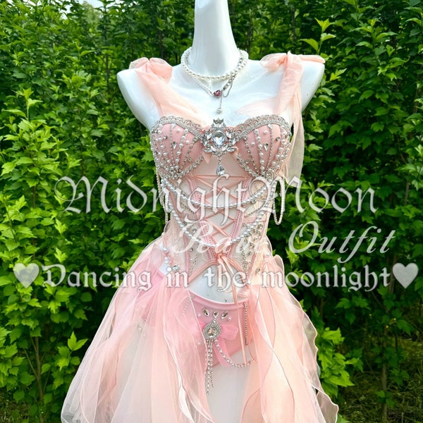 Pink Blossom Corset Outfit, Handmade, Rave Outfit, Festival Clothing, EDM, Rave Bae, Festival wear, Festival Outfit