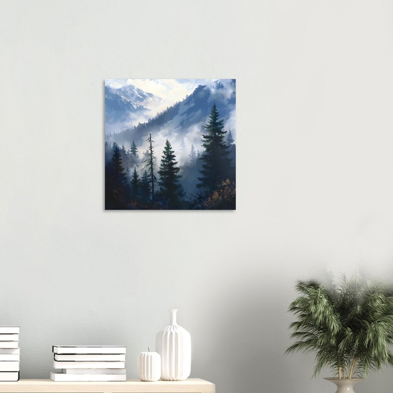 Poster Foggy Mountain Art Nature Print Misty Mountain Landscape Wall ...