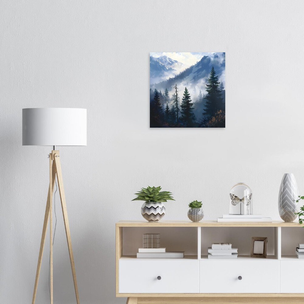Poster Foggy Mountain Art Nature Print Misty Mountain Landscape Wall ...