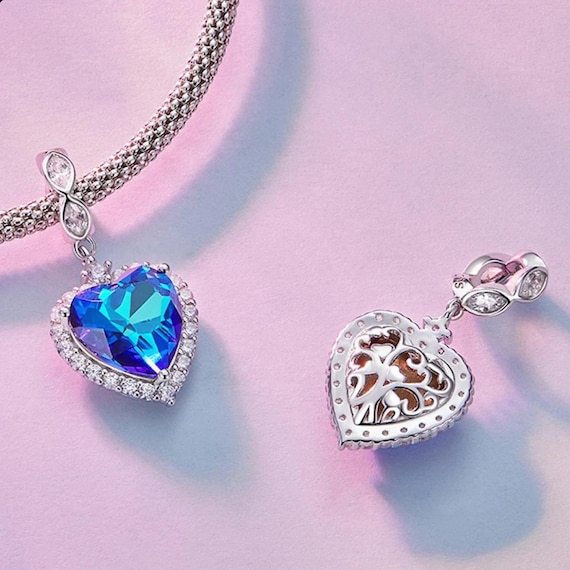 Heart of the Ocean Charm, Sterling Silver, Blue Cubic Zirconia
