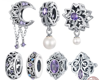 Silver Charms fits Pandora Bracelet Charm Vintage Purple 925 Sterling Silver gift for her BUY 2 GET 1 FREE
