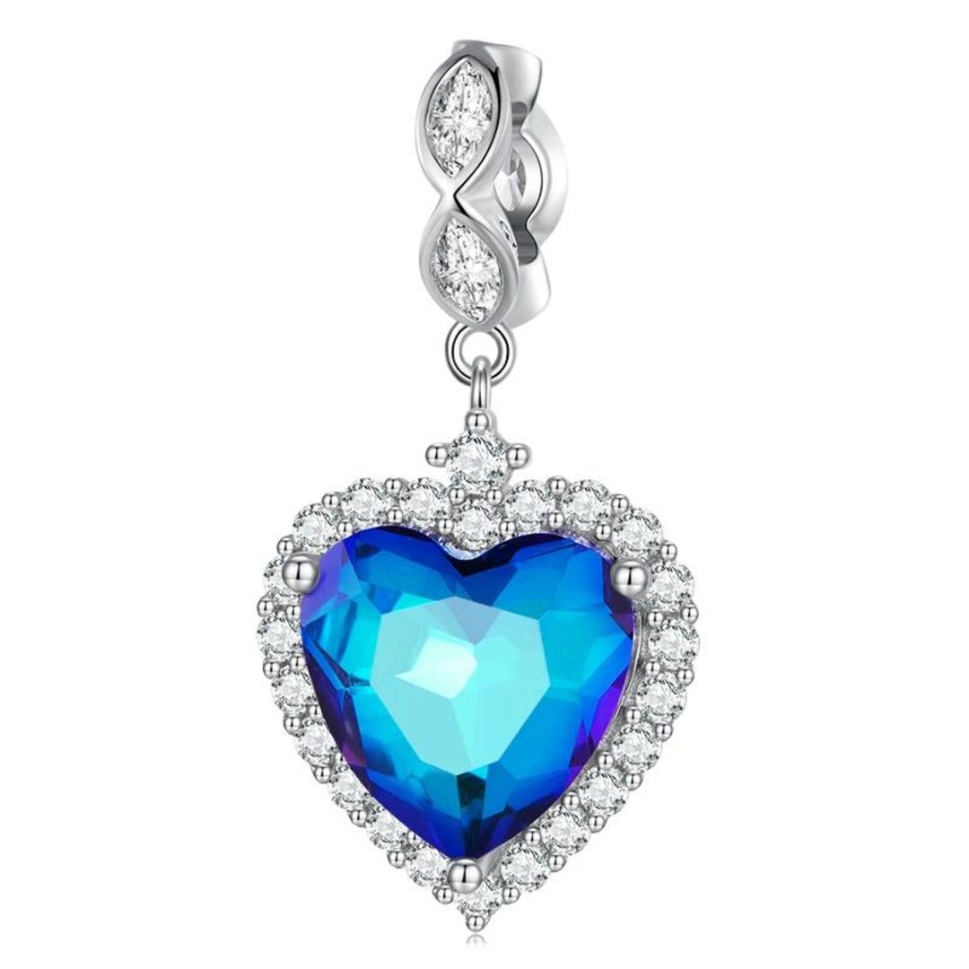 Heart of the Ocean Charm, Sterling Silver, Blue Cubic Zirconia