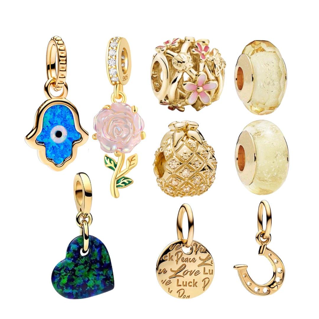 Gold Plated Cubic Zirconia Charms Fits Pandora Bracelet Heart