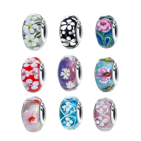 VOROCO S925 Sterling Silver Charms & Glass Beads - DIY Bracelet Making, With Zircon Details