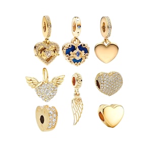 Gold Plated Cubic Zirconia Heart Charms fits Pandora Bracelet Heart Charms Gift for Her BUY 3 GET 65% OFF