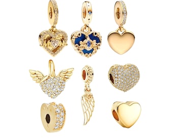 Dijes de corazón de circonita cúbica chapados en oro compatibles con pulseras Pandora. Dijes de corazón. Regalo para ella. COMPRA 3 Y OBTENGA UN 65 % DE DESCUENTO.