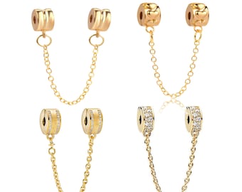 Charm de cadena de seguridad chapado en oro - Compatible con pulseras Pandora