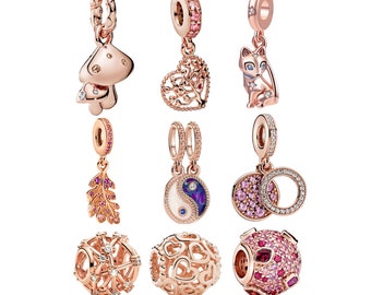 Rose Gold Plated over 925 Silver Charms fit Designer 3mm Snake Chain Bracelet Gift for Her BUY 3 GET 65% OFF