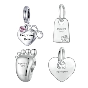 Personalised charm 925 Sterling Silver Heart Charm fits Pandora Bracelet Personalised Jewellery