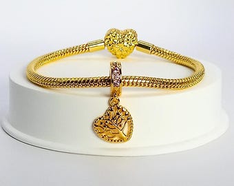 Gold Plated Charms fits Pandora Bracelet Heart Charms Gift for Her BUY 3 GET 65% OFF