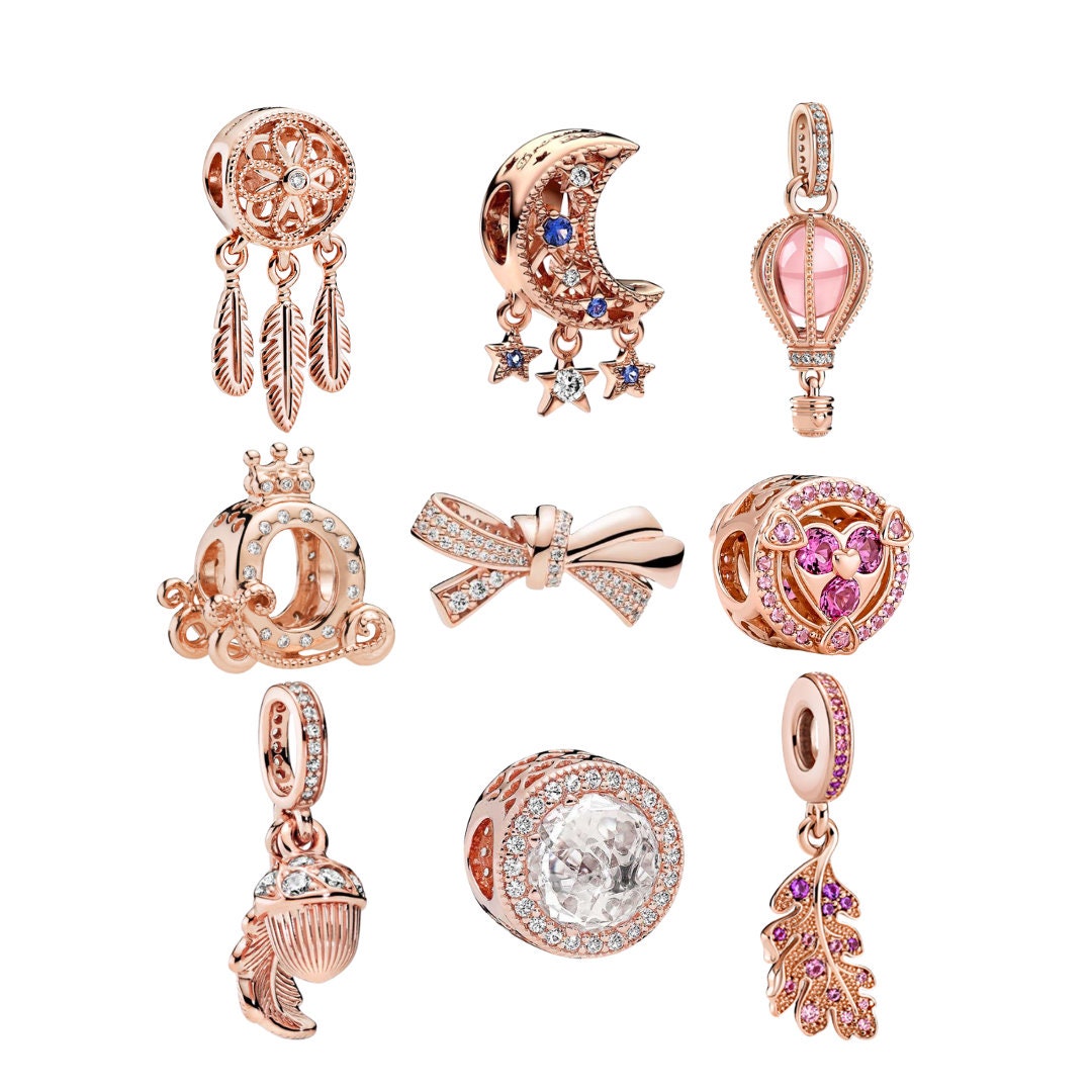 Rose Gold Plated over 925 Silver Charms fits Designer 3mm Snake Chain Bracelet Silver Charms Gift for Her BUY 3 GET 65% OFF