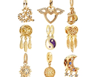 Gold Plated over Silver Cubic Zirconia Heart Charms fits Pandora Bracelet Gift for Her BUY 3 GET 65% OFF