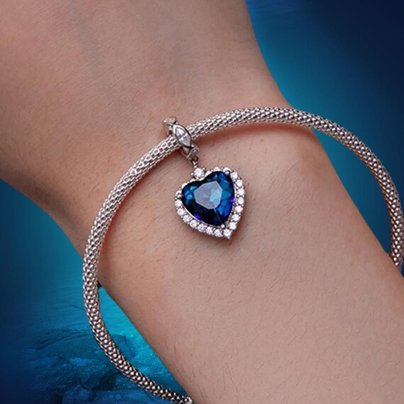 Heart of the Ocean Charm, Sterling Silver, Blue Cubic Zirconia