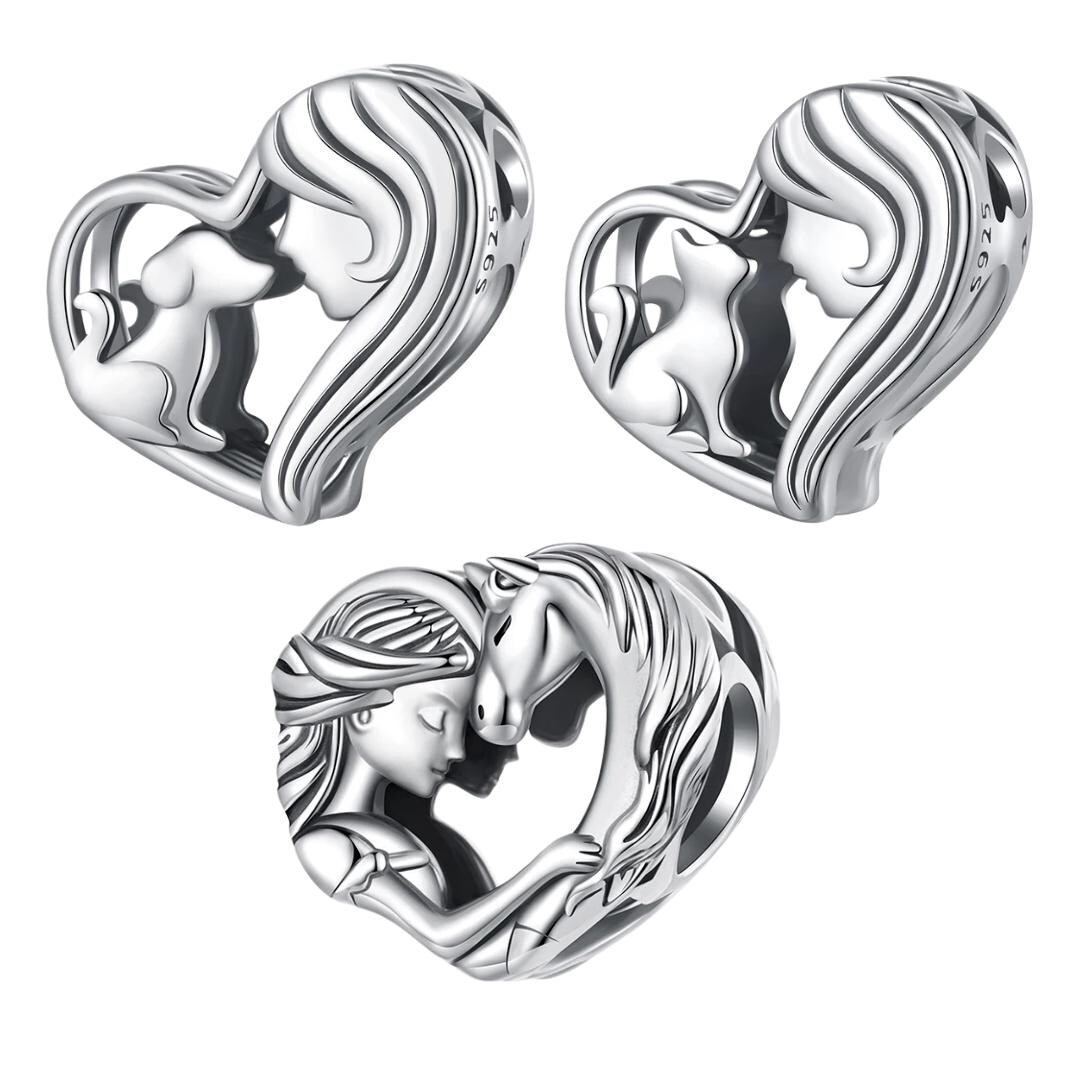 Wedanor Charms Famille Amour Animaux - Pendentif Argent 925 Avec Zircon Cubique Pour Bracelet Pandora