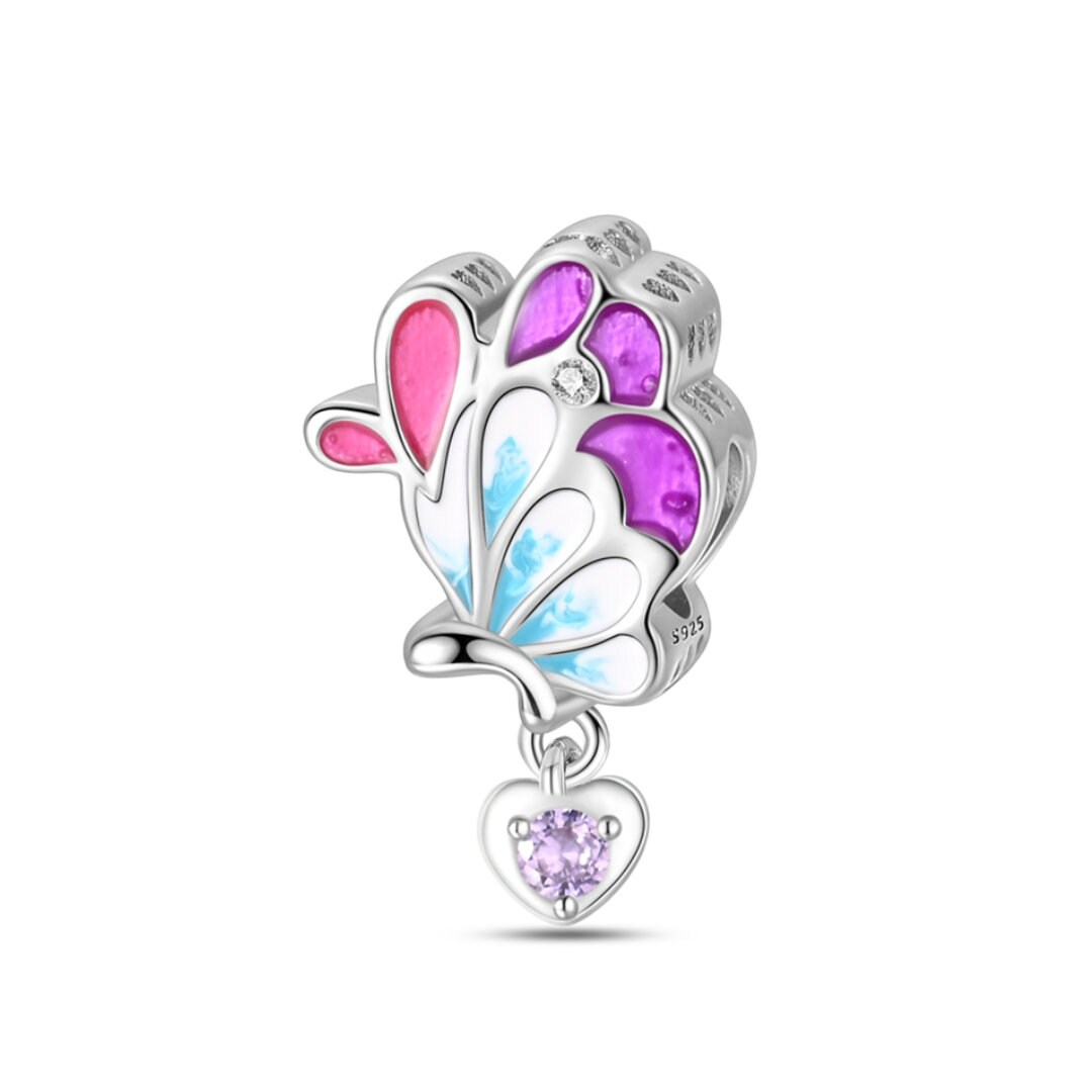 Charm Séparateur Clip Phosphorescent Papillon Strass Pour Bracelet Argent