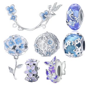 Dijes de plata No me olvides compatibles con pulsera Pandora, joyería de plata de ley 925 azul, regalo para ella. COMPRA 3 Y OBTENGA UN 65 % DE DESCUENTO.