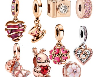 Rose Gold Plated over 925 Silver Charms fit Designer 3mm Snake Chain Bracelet Gift for Her BUY 3 GET 65% OFF