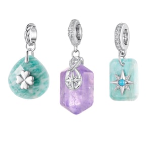 Natural Gemstone Silver Charms fits Pandora Bracelet 925 Sterling Charm Jewellery gift for her BUY 3 GET 65% OFF