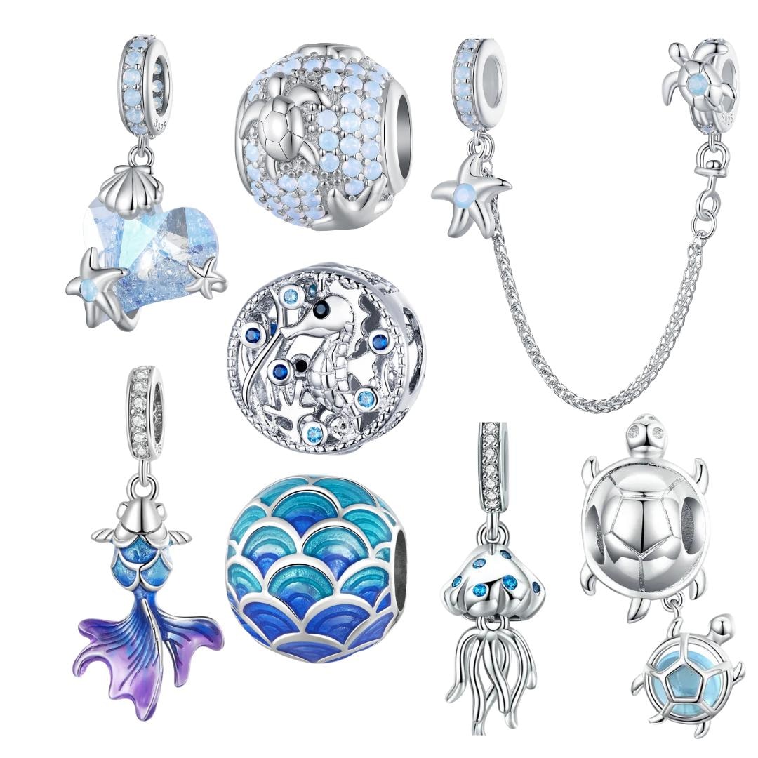 PANDORA 925銀ディープブルー ドリームキャッチャーブレスレット セット シルバー シーライフ チャーム パンドラブレスレットにフィット 925
