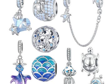 LUXILLA Sterling Silver Mermaid & Shell Charm - 925 Silver, Fits Pandora, Chamilia Bracelets, Cubic Zirconia