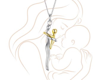 Collar con colgante de madre y bebé, oro y plata, regalo de joyería para mamá
